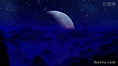 由于地平线的存在，<strong>夜空</strong>被主要的蓝色行星留下的星星所覆盖